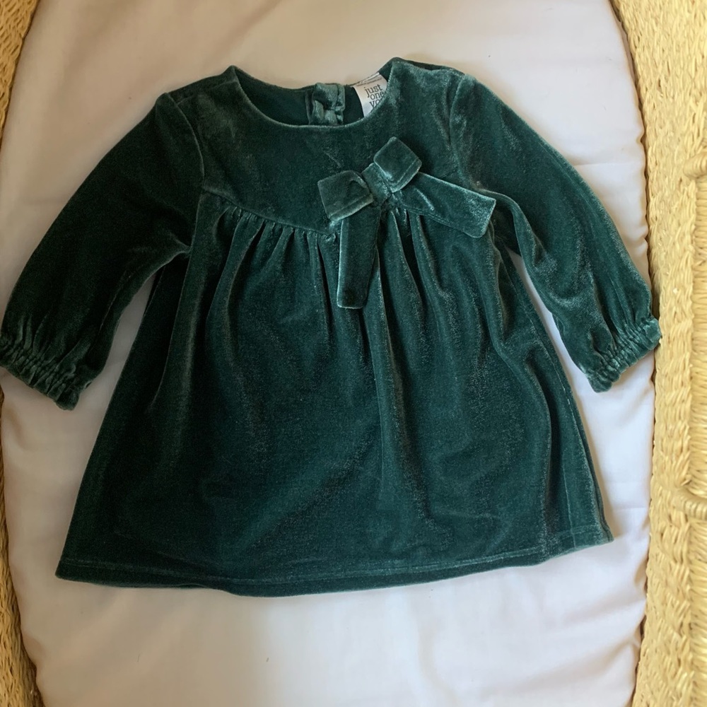 Green velvet baby girl dress